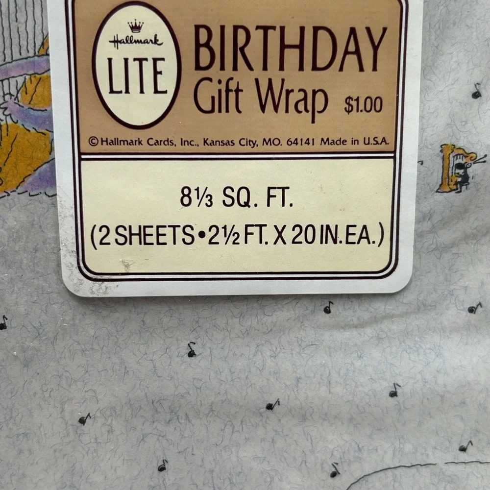 Vintage Birthday Gift Wrap Hallmark Lite Square 2 Sheets 8 1/3 Sq. Feet Total